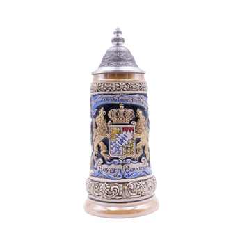 Zöller & Born Bierkrug 1/2 Liter, BAYERISCHER LÖWE, spezieller Zinndeckel (ZSD) - Nr. 1796-996